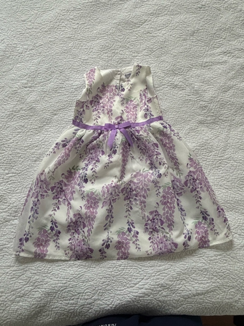 Blueberi Boulevard White and Lavender Floral Bow Dress